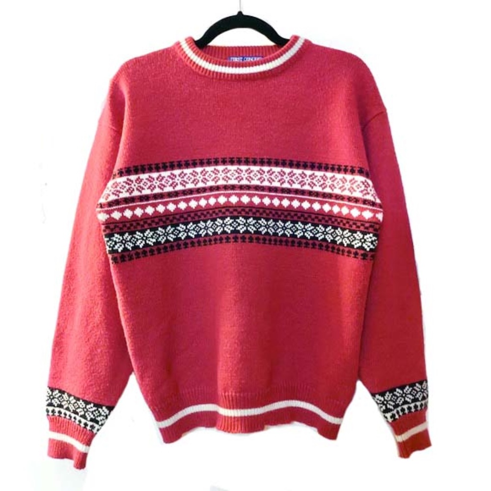 Vintage Poinsettia Knit Christmas Sweater